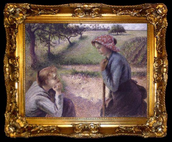 framed  Camille Pissarro The conversation, ta009-2